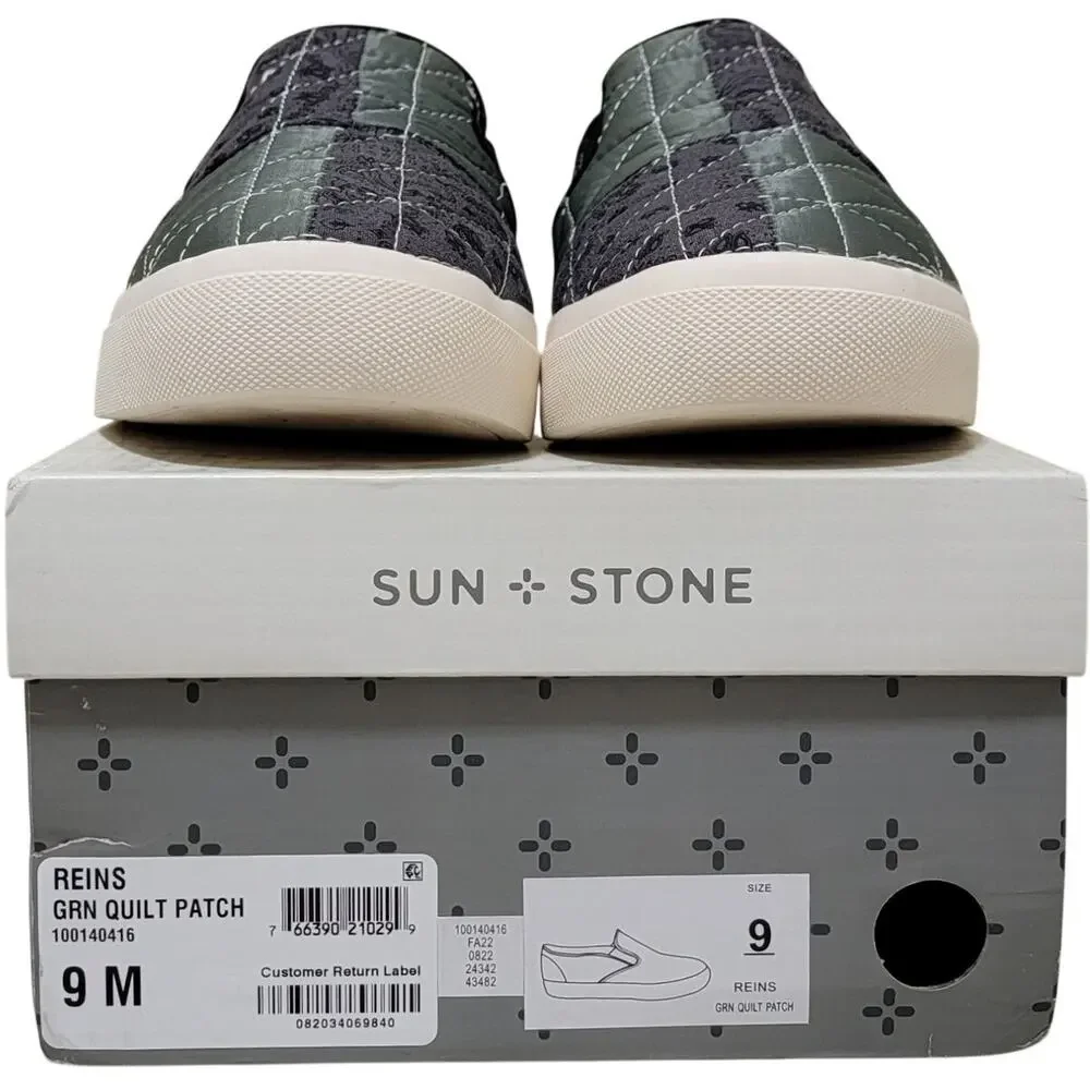 Sun + Stone Men Reins Slip On Sneakers Size US 9M Green Black Quilt Patch